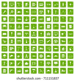 100 construction site icons set in grunge style green color isolated on white background vector illustration