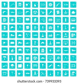 100 construction site icons set in grunge style blue color isolated on white background vector illustration