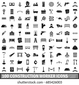 100 construction worker icons set in simple style for any design vector illustration