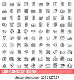 100 contact icons set. Outline illustration of 100 contact icons vector set isolated on white background