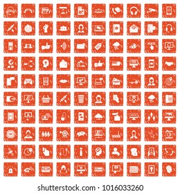100 contact us icons set in grunge style orange color isolated on white background vector illustration