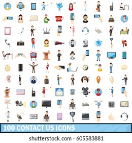 100 Contact Us Icons Set In Cartoon Style For Any Design Vector Illustration