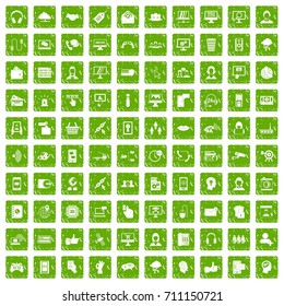 100 contact us icons set in grunge style green color isolated on white background vector illustration