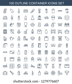 100 container icons. Trendy container icons white background. Included outline icons such as filter, cream tube, arrow up, cargo wagon, spray paint. container icon for web and mobile.