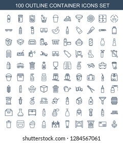 100 container icons. Trendy container icons white background. Included outline icons such as box, parcel, recycle bin, luggage storage, cream tube. container icon for web and mobile.