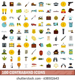 100 contraband icons set in flat style for any design vector illustration