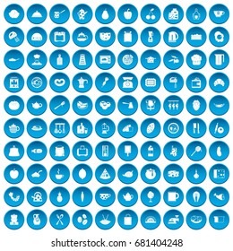 100 cooking icons set in blue circle isolated on white vector illustration