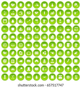 100 cooking icons set green circle isolated on white background vector illustration