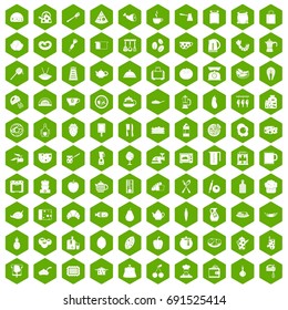 100 cooking icons set in green hexagon isolated vector illustration