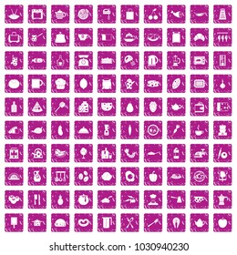 100 cooking icons set in grunge style pink color isolated on white background vector illustration
