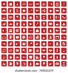 100 cooking icons set in grunge style red color isolated on white background vector illustration