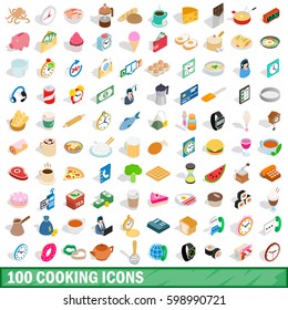 100 cooking icons set in isometric 3d style for any design vector illustration