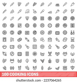 100 cooking icons set. Outline illustration of 100 cooking icons vector set isolated on white background