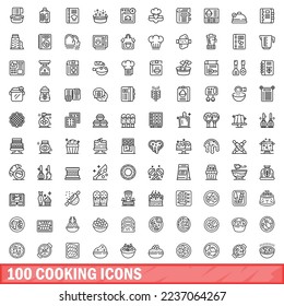 100 cooking icons set. Outline illustration of 100 cooking icons vector set isolated on white background