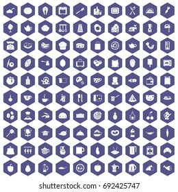 100 cooking icons set in purple hexagon isolated vector illustration