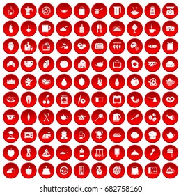 100 cooking icons set in red circle isolated on white vector illustration