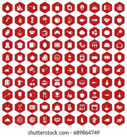 100 cooking icons set in red hexagon isolated vector illustration