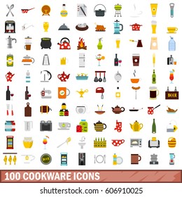 100 cookware icons set in flat style for any design vector illustration