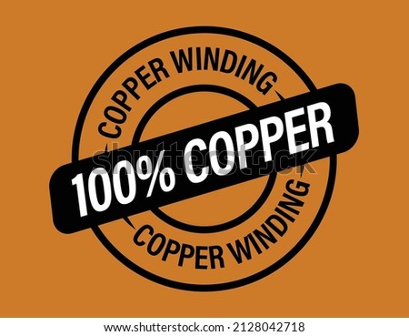 100% copper winding vector icon. 100% pure copper rounded emblem