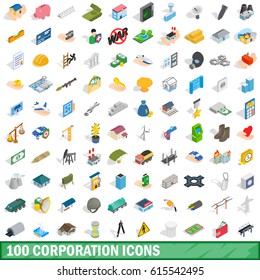 100 corporation icons set in isometric 3d style for any design vector illustration