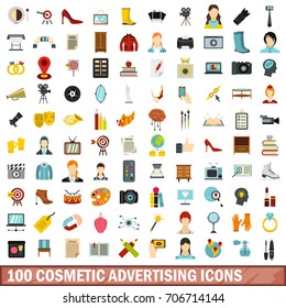 100 cosmetic advertising icons set in flat style for any design vector illustration