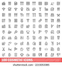 100 cosmetic icons set. Outline illustration of 100 cosmetic icons vector set isolated on white background