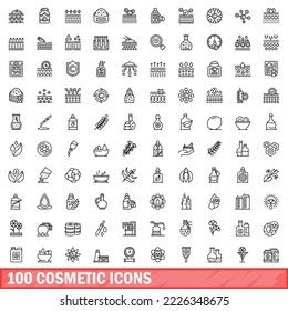 100 cosmetic icons set. Outline illustration of 100 cosmetic icons vector set isolated on white background