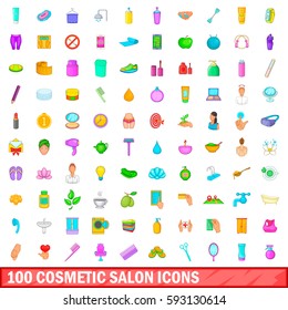 100 cosmetic salon icons set in cartoon style for any design vector illustration