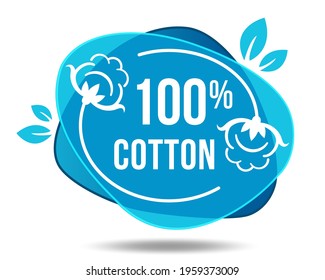 100% cotton blue emblem. Natural fiber sign.