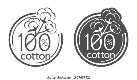 100 cotton flat icon. Hundred percents natural material of textile sticker for natural breathable textile marking - drawm cotton flower