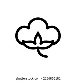 100% Cotton Icon or Cotton Flower Outline Icon vector on white background. 100% Cotton Symbol, Cotton Flower Icon, Ball, Fiber Vector Art Illustration. Natural Cottons Flower Icon Liner Label. 