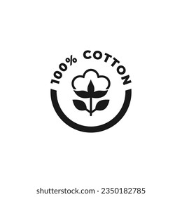 100% Cotton Icon or 100% Cotton Label Vector Isolated in Flat Style. 100% Cotton icon for product packaging design element. Best 100% Cotton label for packaging design element.