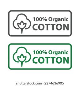 100% cotton icon logo. suitable for 100% Organic Cotton clothing products. vector certificate of Organic Cotton in green and black color.