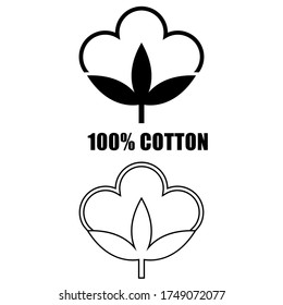Juego de vectores de iconos de 100% algodón. signo de ilustración natural. símbolo de tejido. logotipo agrícola.