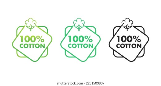 100 cotton label. Natural fiber sign. Vector stock illustration.