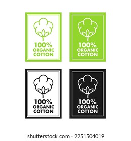 100 cotton label. Natural fiber sign. Vector stock illustration.