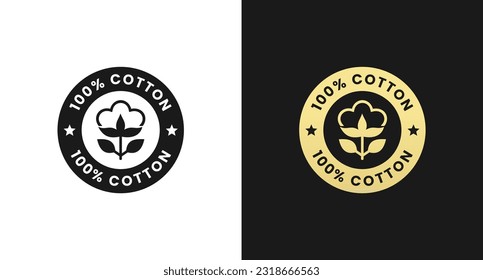 Etiqueta de algodón al 100% o vector de signo de algodón al 100% aislado en estilo plano. Etiqueta de algodón al 100% para el elemento de diseño del envase de producto. Mejor signo de algodón 100% para el elemento de diseño de envases.