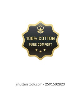 100% Cotton label stamp vector Isolated EPS. 100% Cotton icon for product packaging design element. Best 100% Cotton label for packaging design element.