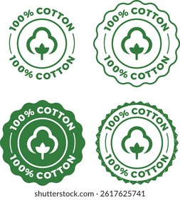 100% Cotton Label Vector – Organic Fabric Sticker with Cotton Flower Icon for Packaging Design