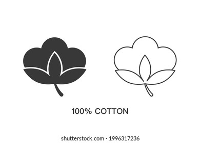 100% Cotton Line Icon Set, Cotton Flower Icon, Ball, Fiber Vector Art Illustration