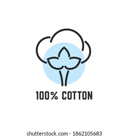 Icono 100% de algodón simple como tejido de alta calidad. concepto de marca en ropa de lavandería y textil basado en la naturaleza. tendencia lineal plana elemento de diseño de arte gráfico moderno aislado en fondo blanco