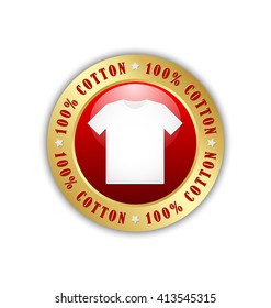100% cotton T-Shirt badge or icon isolated on white background