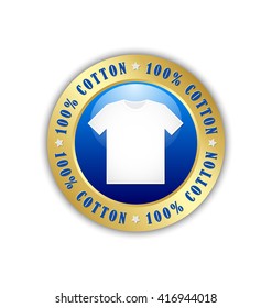 100% cotton T-Shirt badge or icon isolated on white background