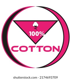 100% cotton vector art illustration sign symbol  circular shape business stamp isolated on white background
