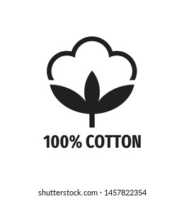 100% cotton - web black icon design.  Natural fiber sign. Vector illustration. 