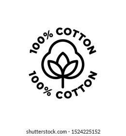 100% cotton - web black icon design. Natural fiber sign. Vector illustration