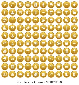 100 country house icons set gold