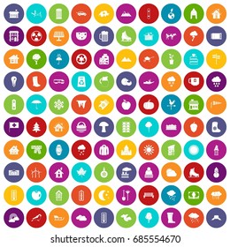100 country house icons set in different colors circle isolated vector illustration