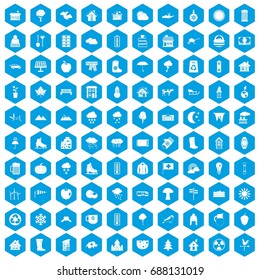 100 country house icons set in blue hexagon isolated vector illustration