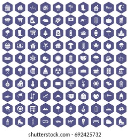 100 country house icons set in purple hexagon isolated vector illustration